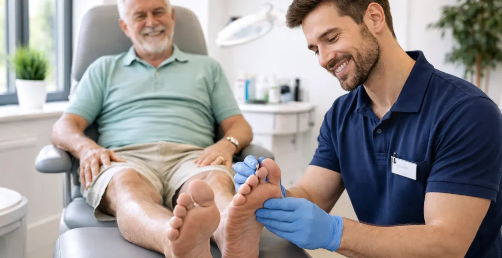 A man having routine podiatry care